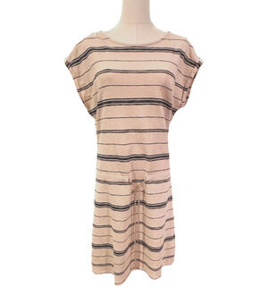 Esprit Vintage Cotton Blend Cap Sleeve Mini Dress Blue Striped Tie Waist Medium